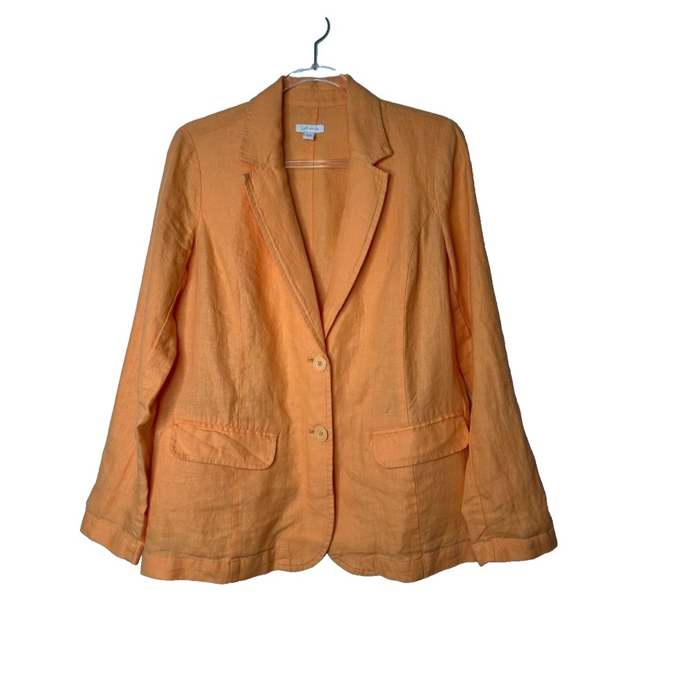 J Jill Love Linen Blazer Size XS Orange 2 Button Front Pockets Preppy